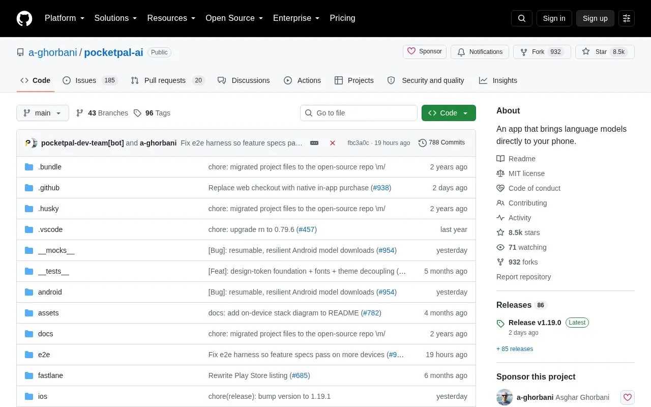 Pocketpal AI homepage screenshot