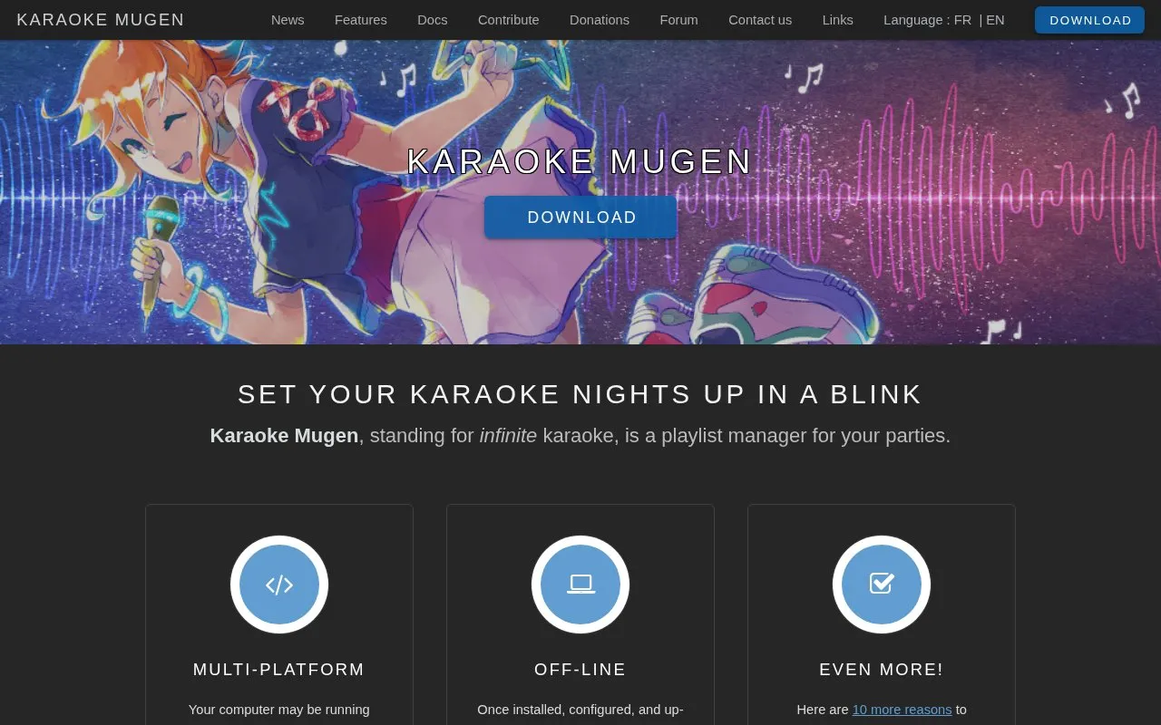 Karaoke Mugen homepage screenshot