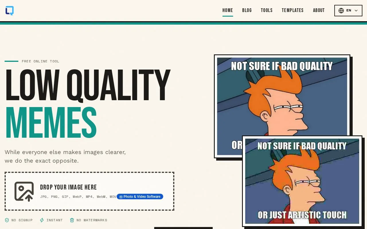 LowQualitymemes homepage screenshot