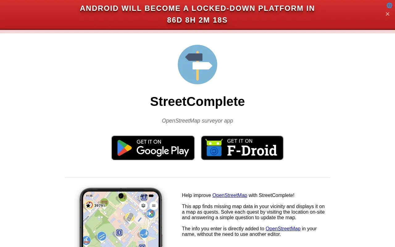 StreetComplete homepage screenshot