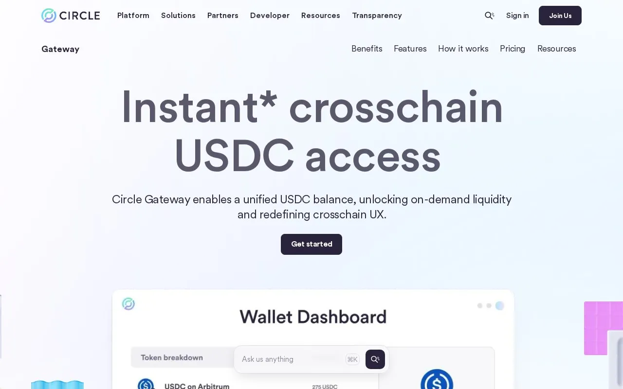 Circle Gateway homepage screenshot