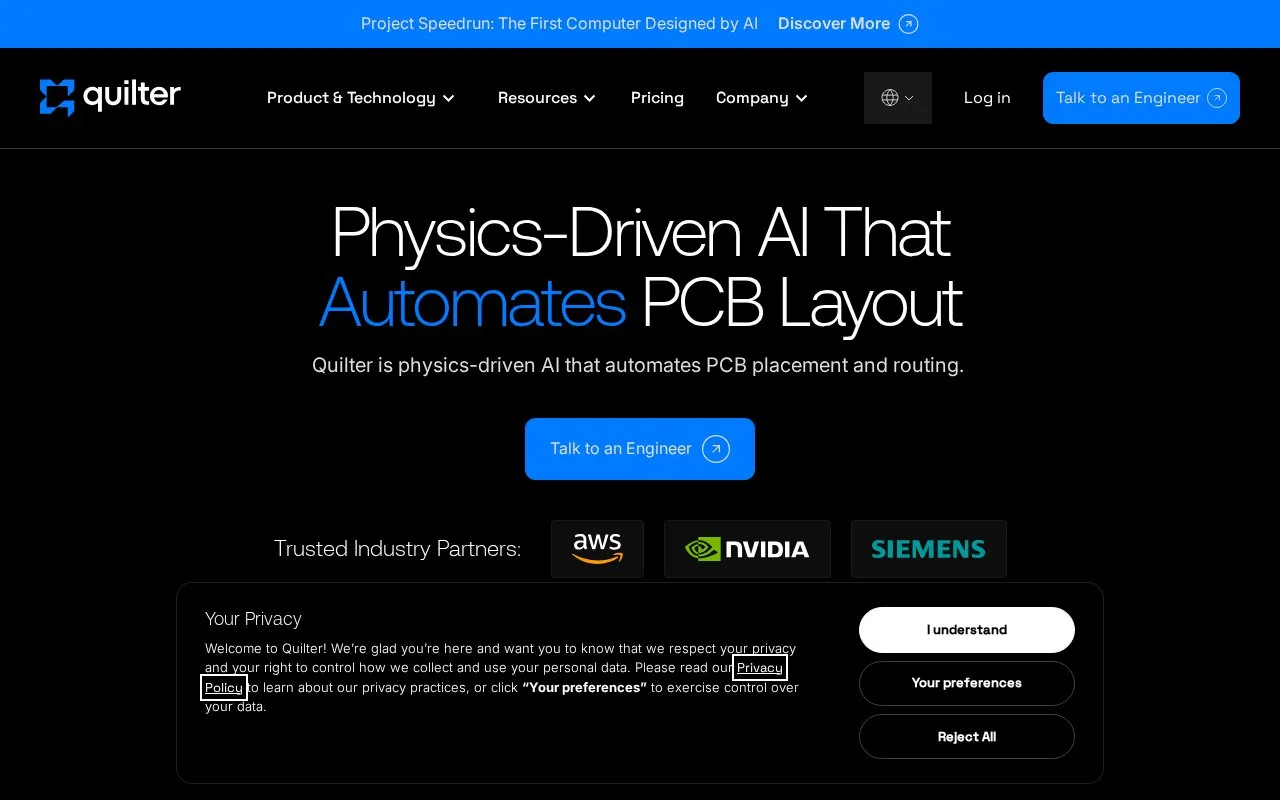 Quilter homepage screenshot