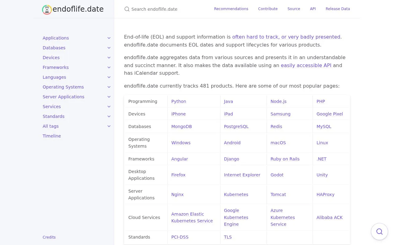 endoflife.date homepage screenshot