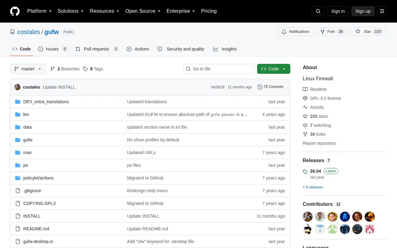 gufw homepage screenshot