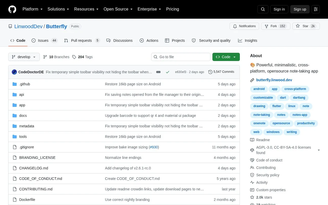 Butterfly homepage screenshot