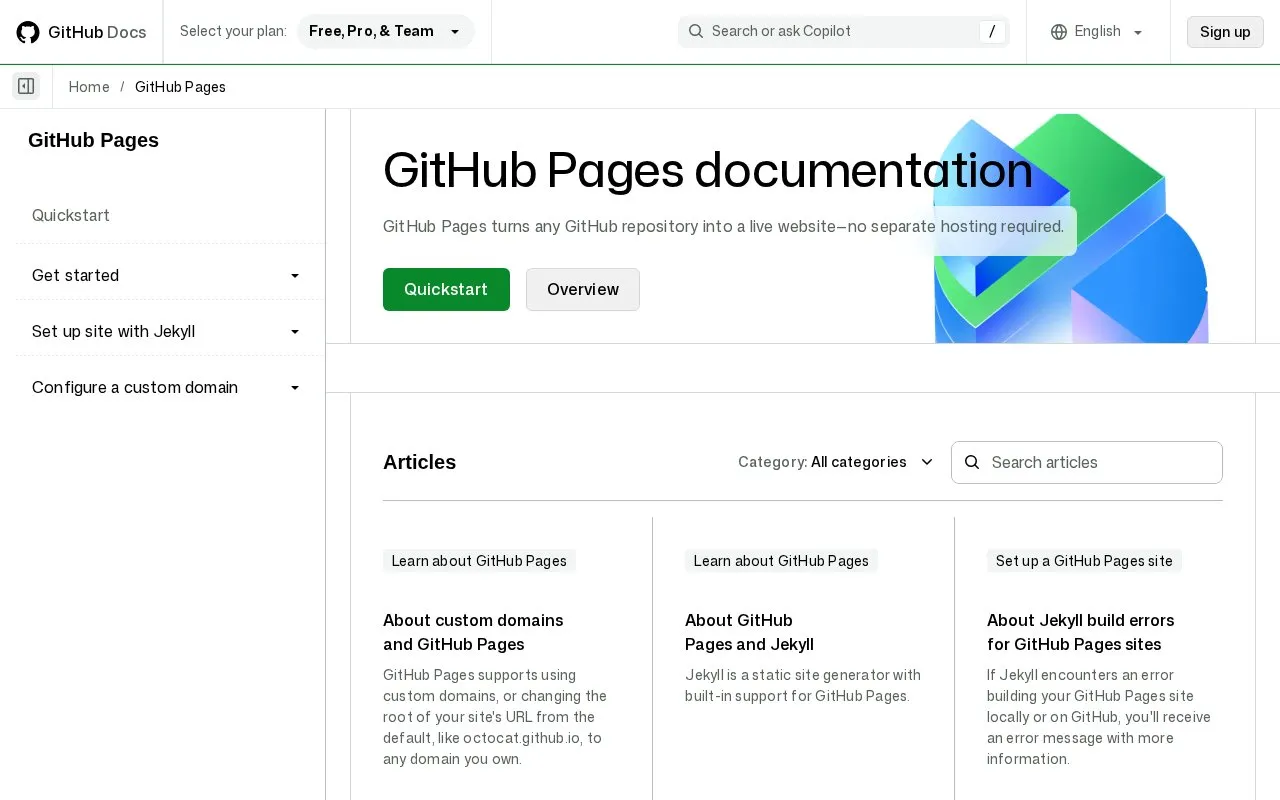 GitHub Pages homepage screenshot