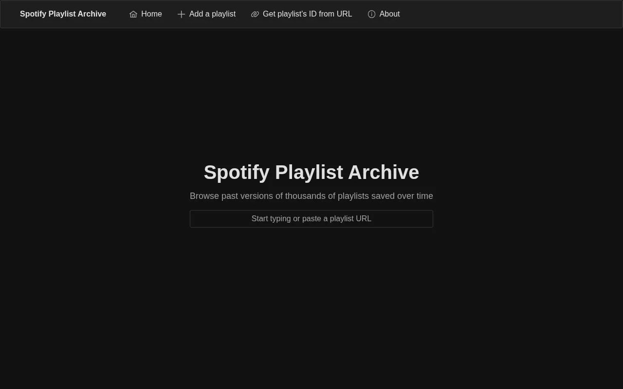 Spotify Playlist Archive homepage screenshot