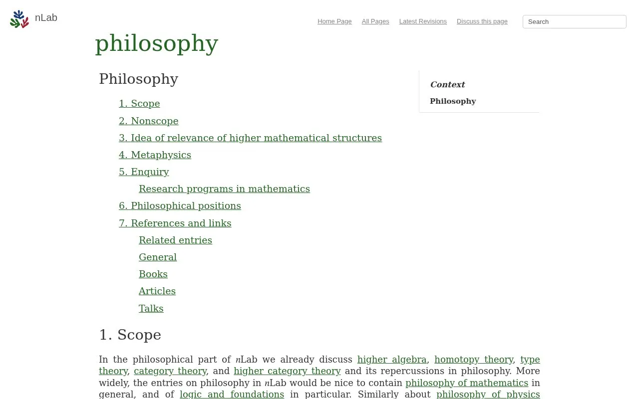nLab Philosophy homepage screenshot
