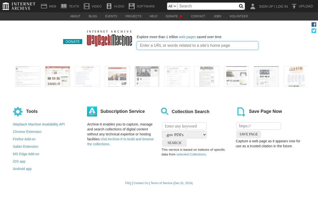 Wayback Machine homepage screenshot