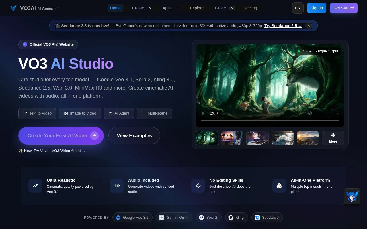 VO3 AI homepage screenshot