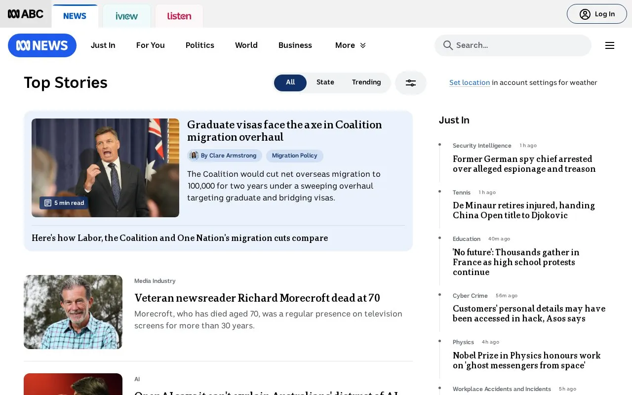 ABC News Australia homepage screenshot