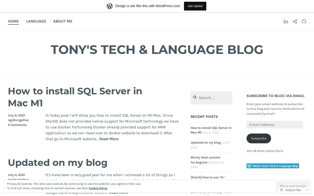 Tony Hudson homepage screenshot