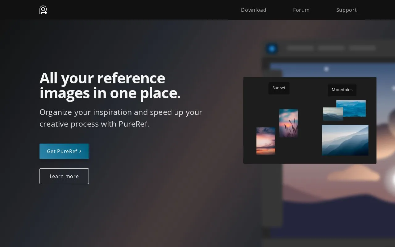 PureRef homepage screenshot