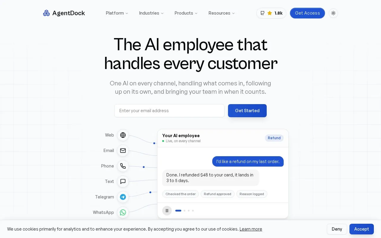 AgentDock homepage screenshot