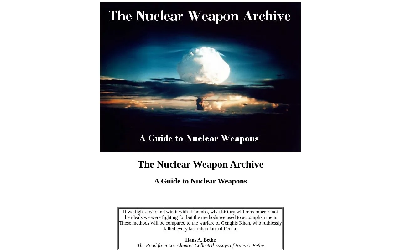 NuclearWeaponArchive homepage screenshot