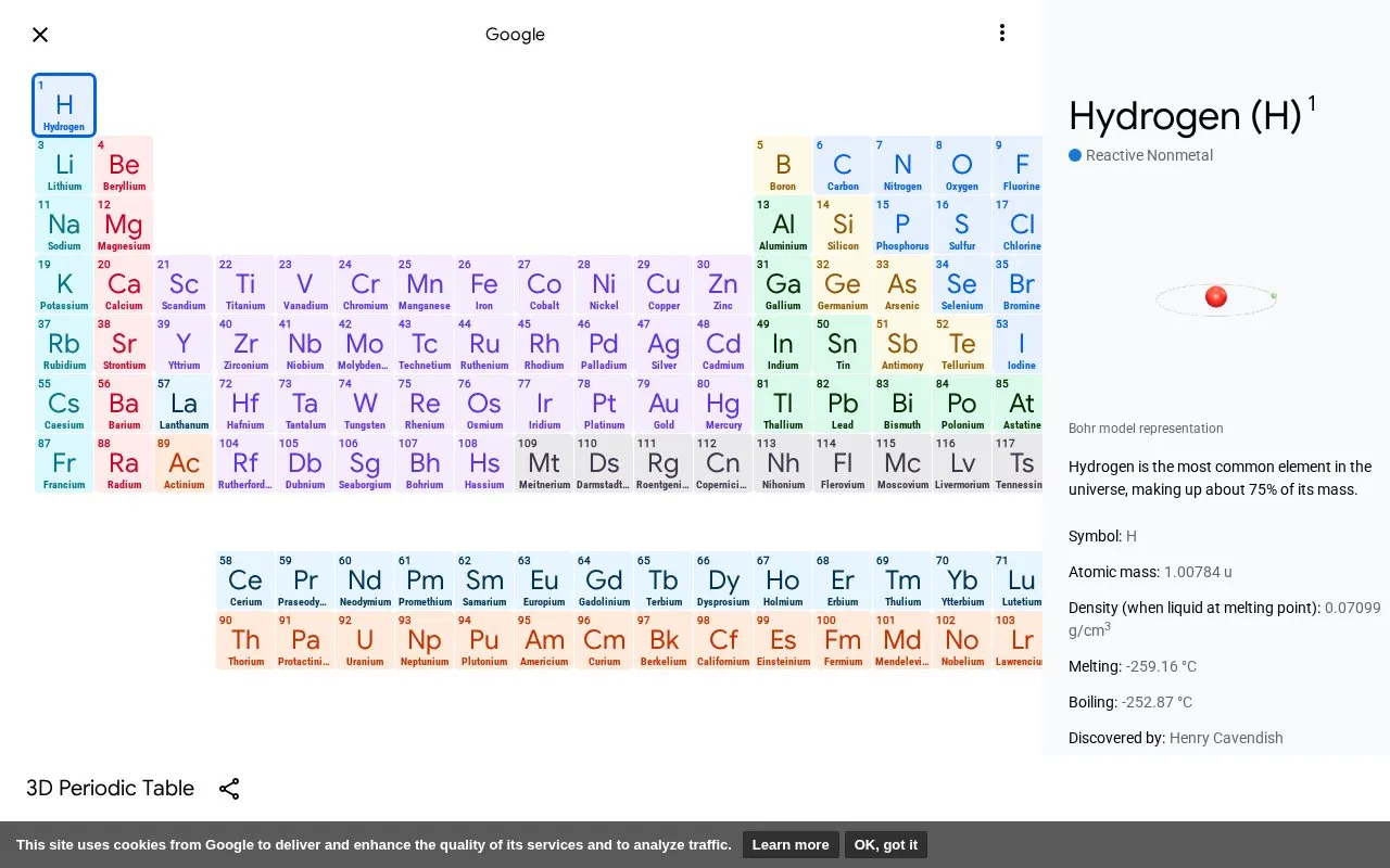 3D Periodic Table homepage screenshot