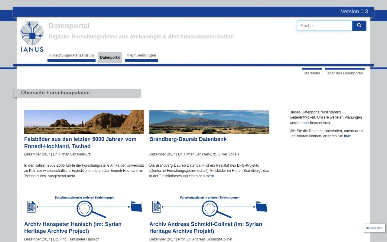 IANUS Datenportal homepage screenshot