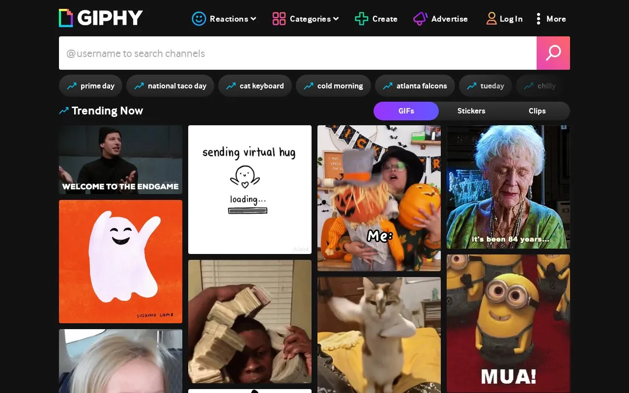 GIPHY homepage screenshot