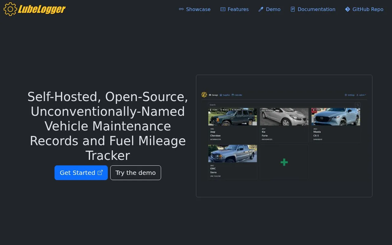 LubeLogger homepage screenshot