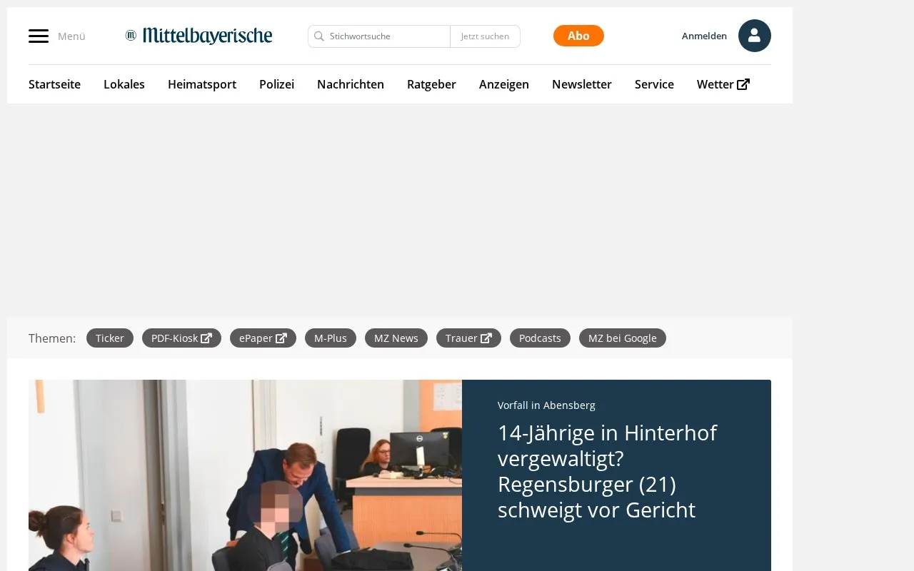 Mittelbayerische Zeitung homepage screenshot