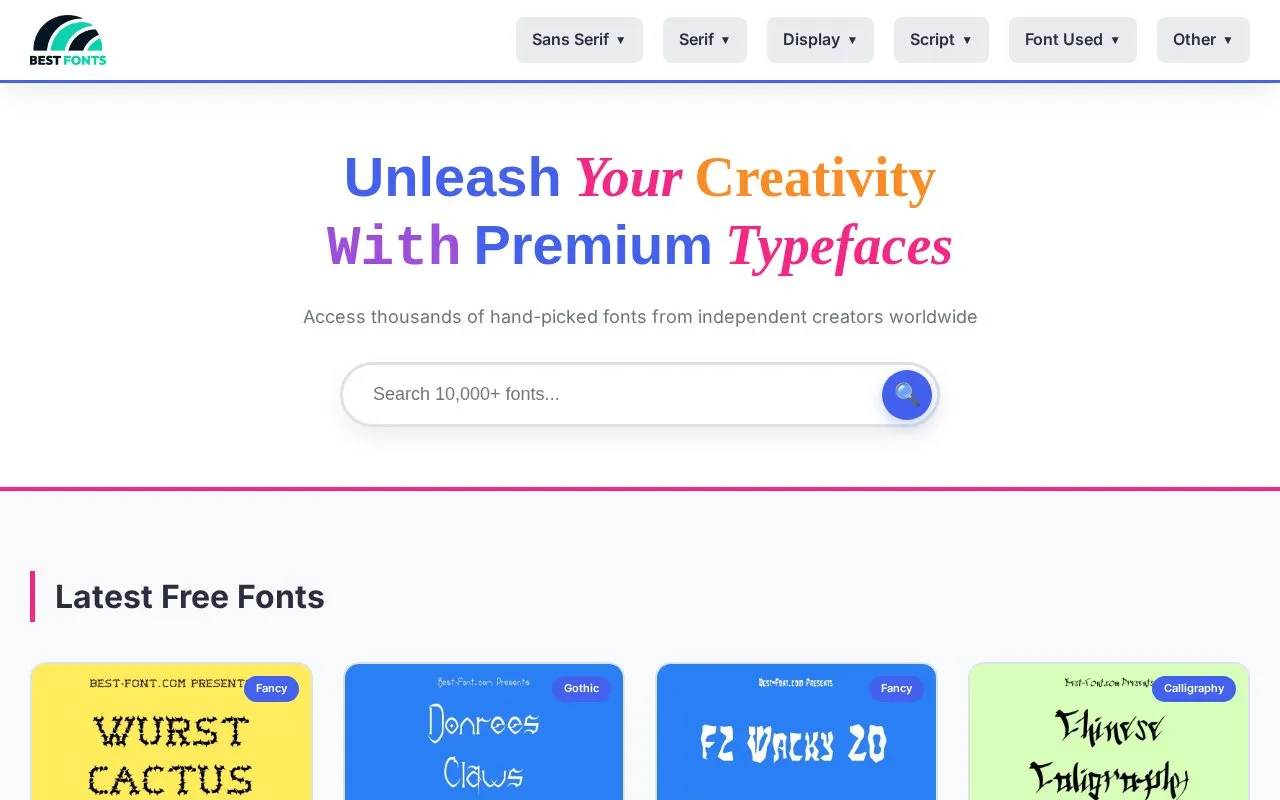 Best Font homepage screenshot