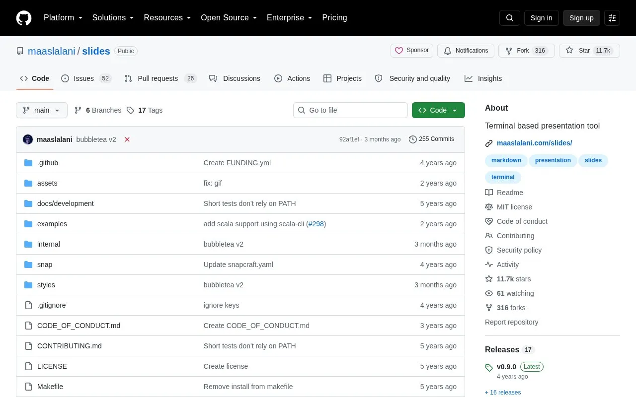Slides homepage screenshot