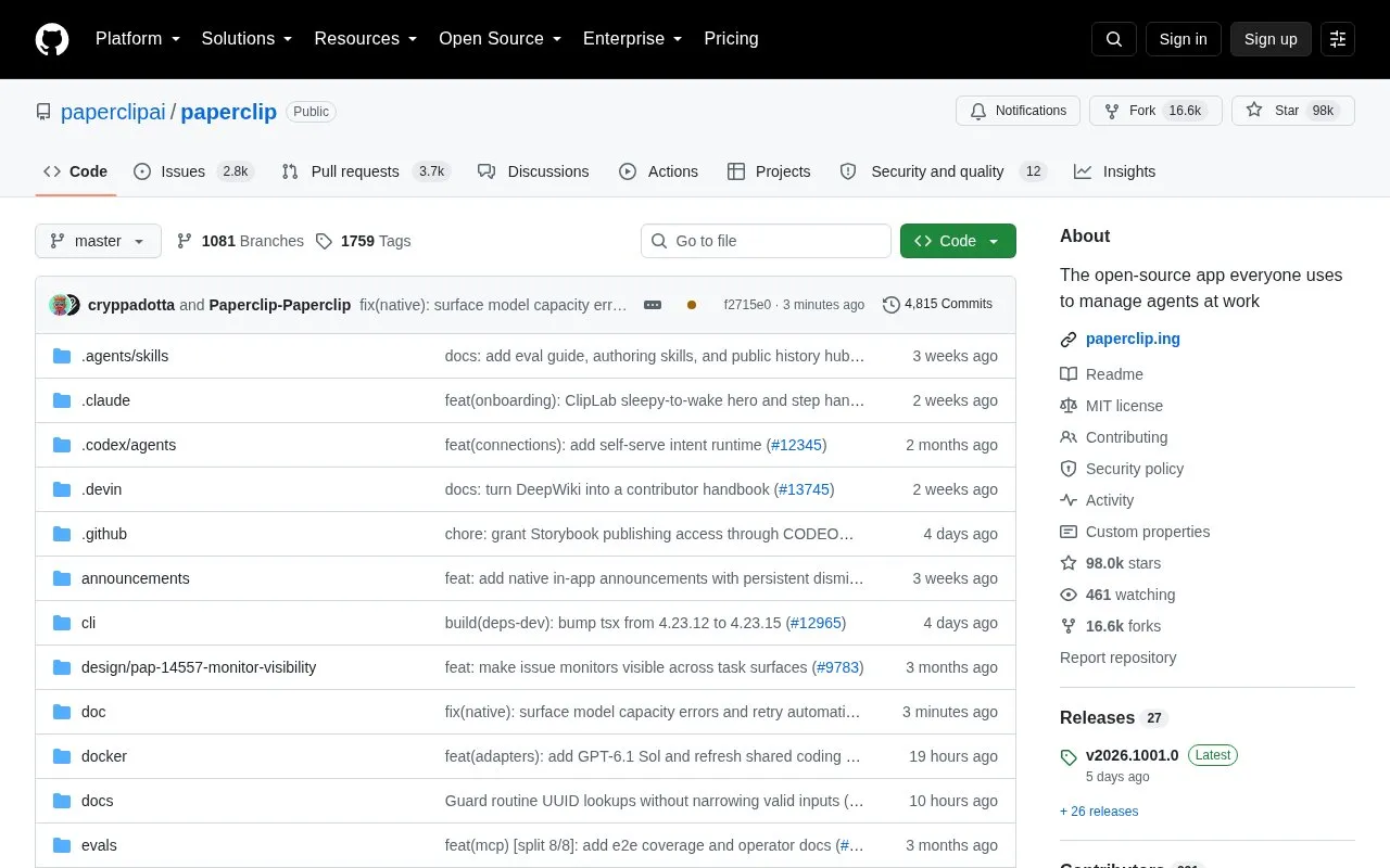 Paperclip homepage screenshot