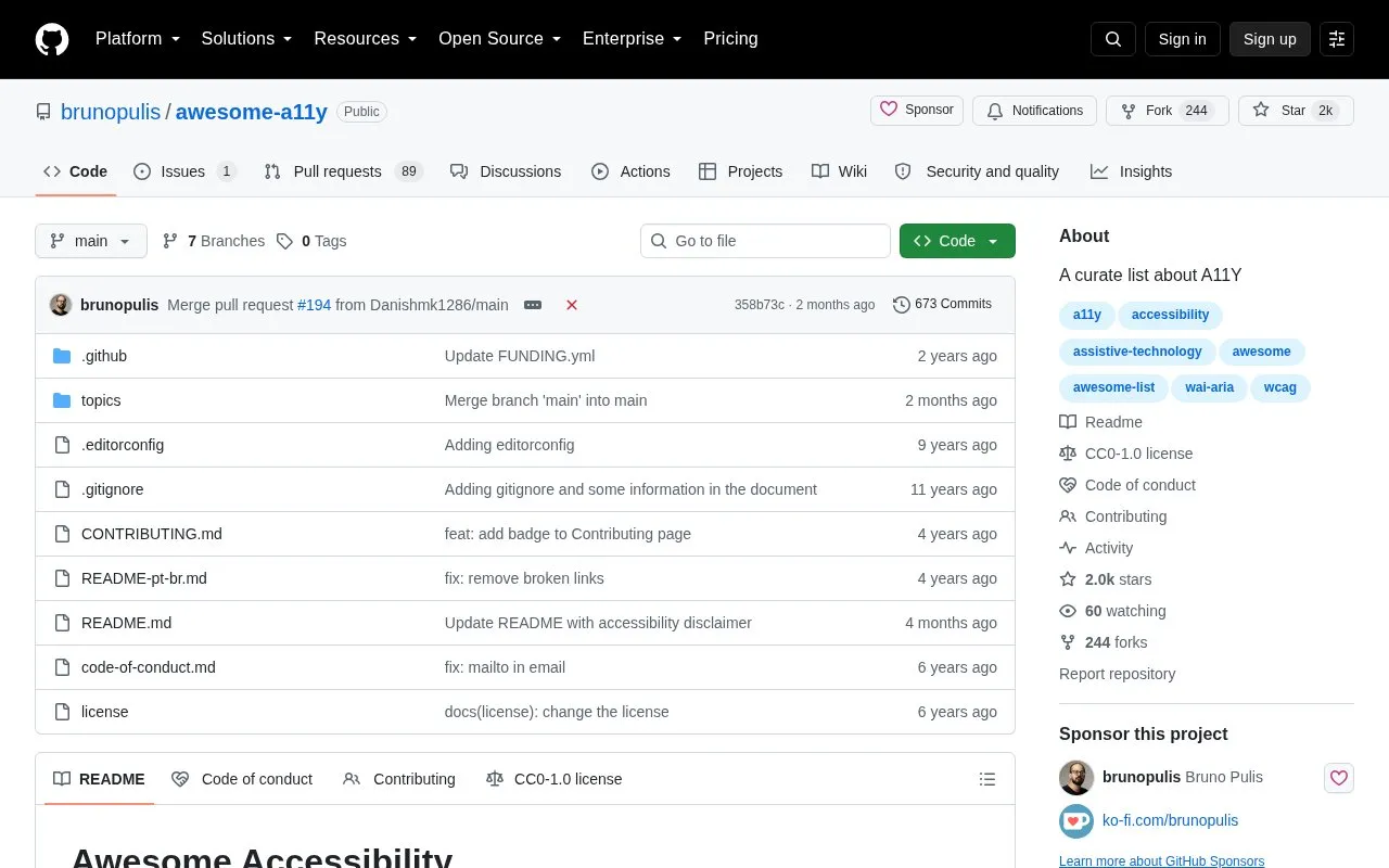 Awesome Accessibility homepage screenshot