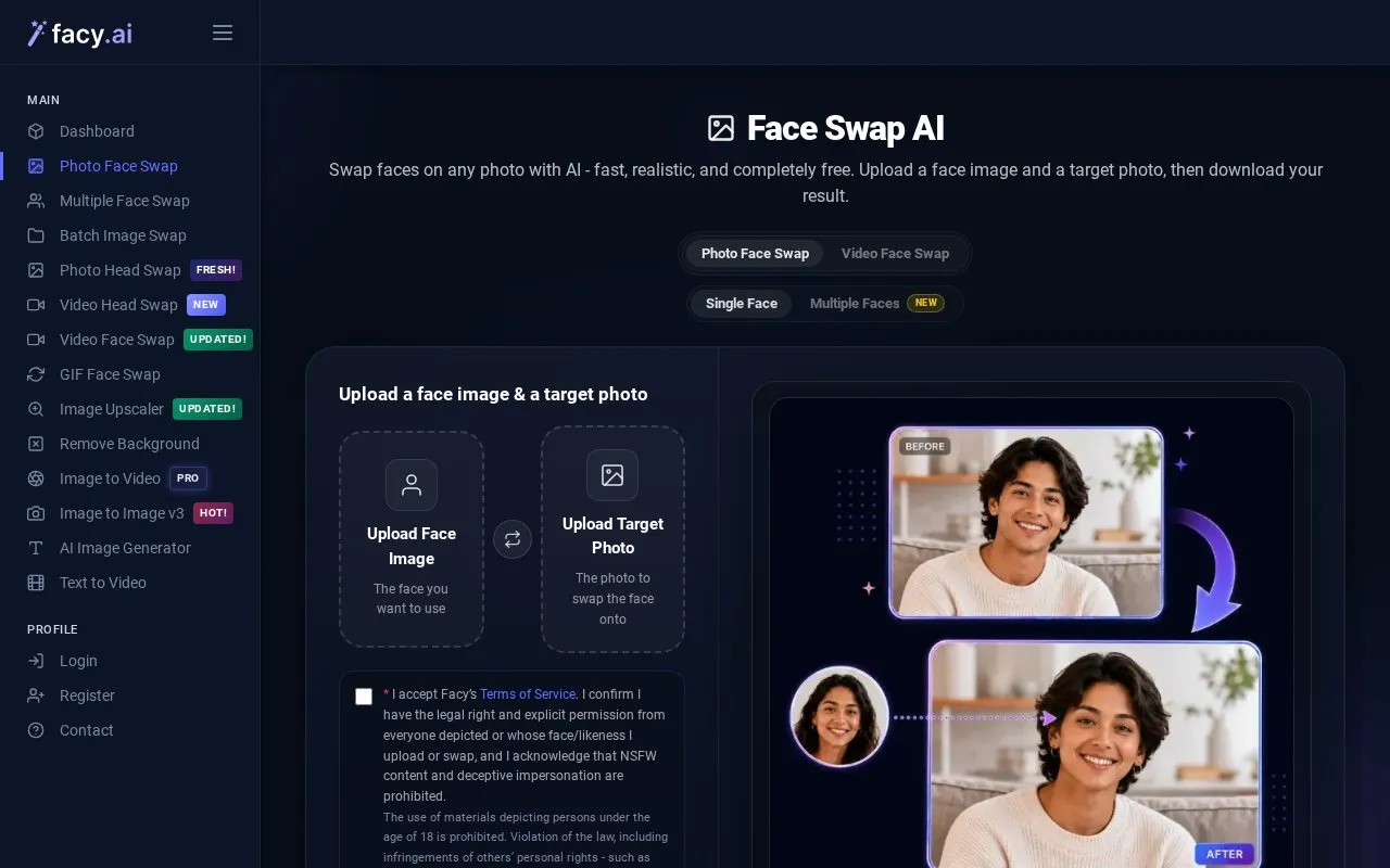 facy.ai homepage screenshot