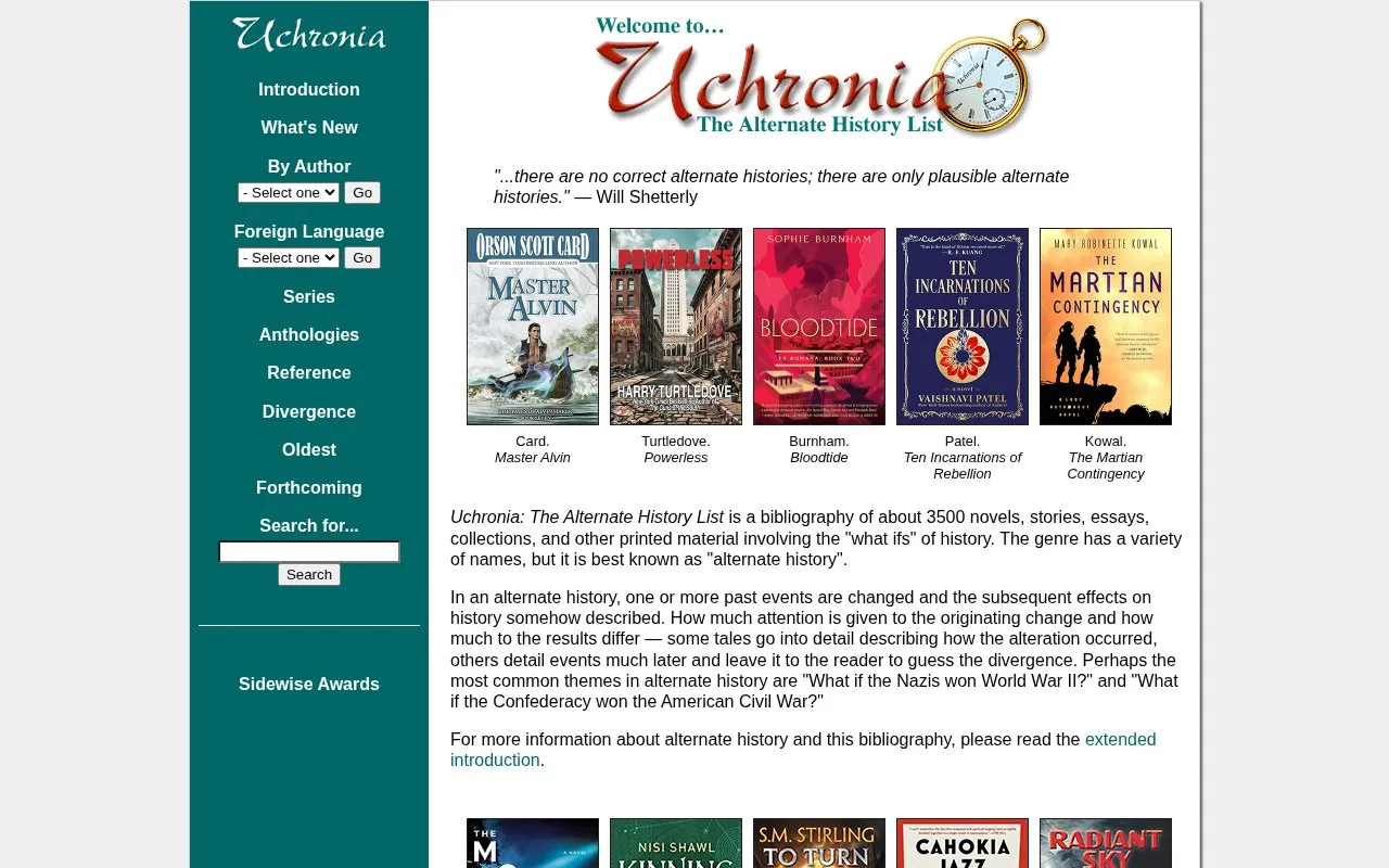 Uchronia homepage screenshot