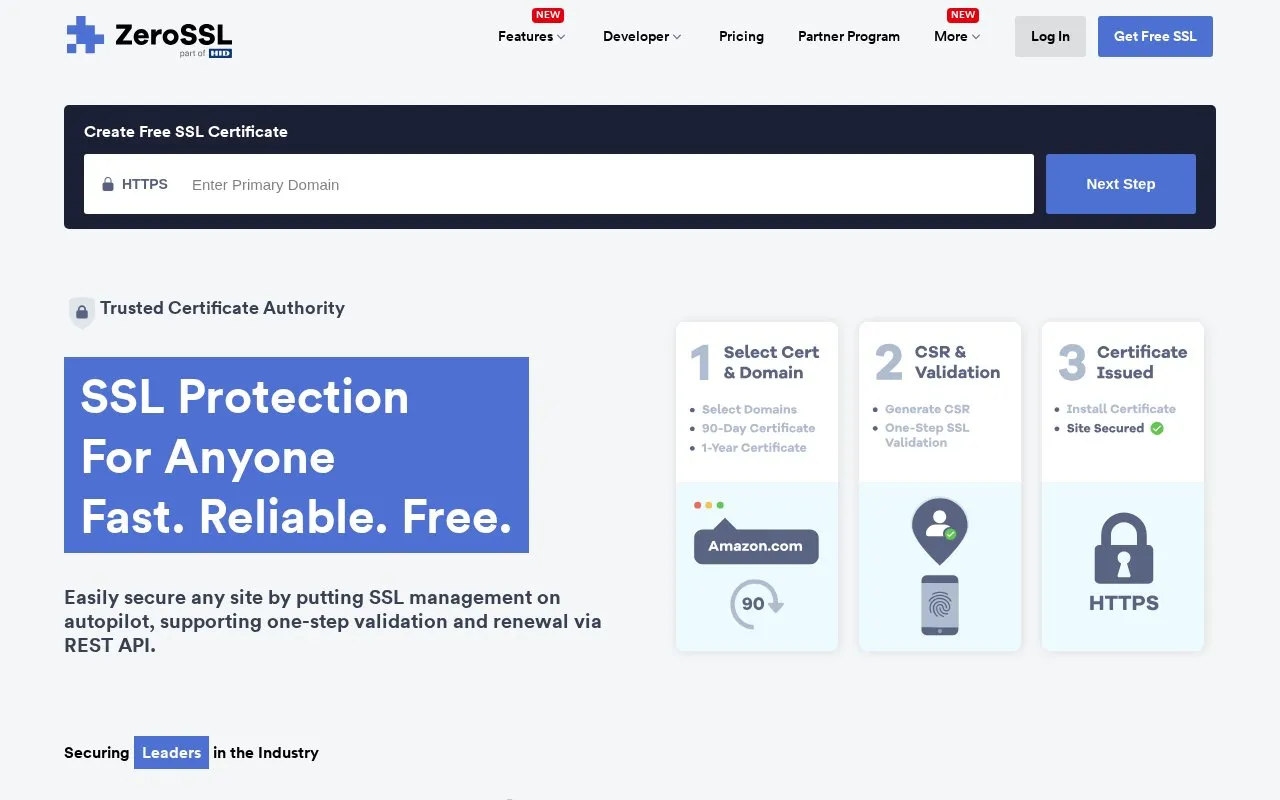 ZeroSSL homepage screenshot