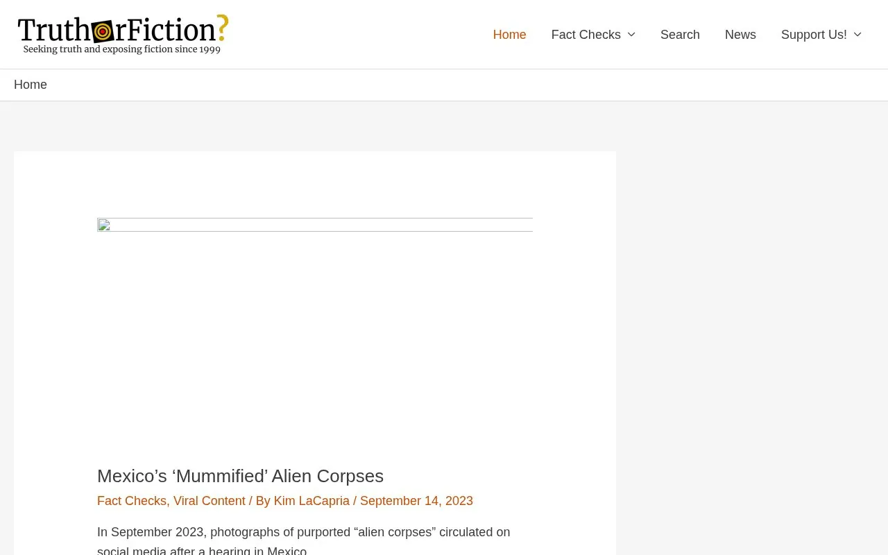 Truth or Fiction homepage screenshot
