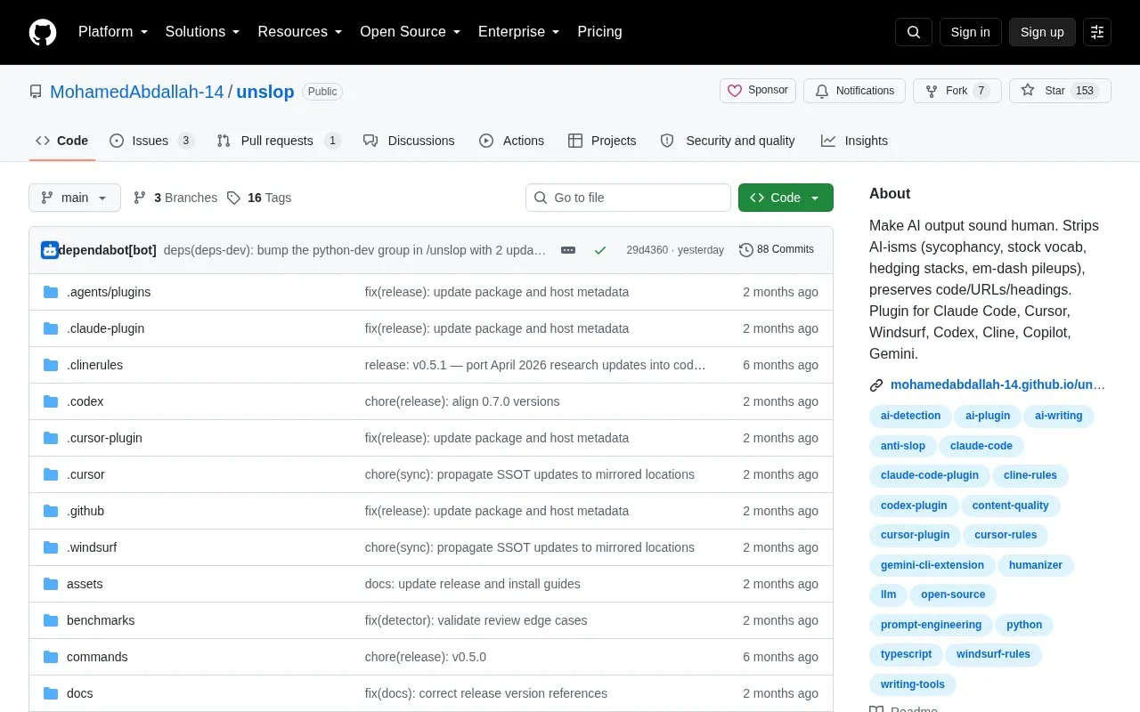 unslop homepage screenshot
