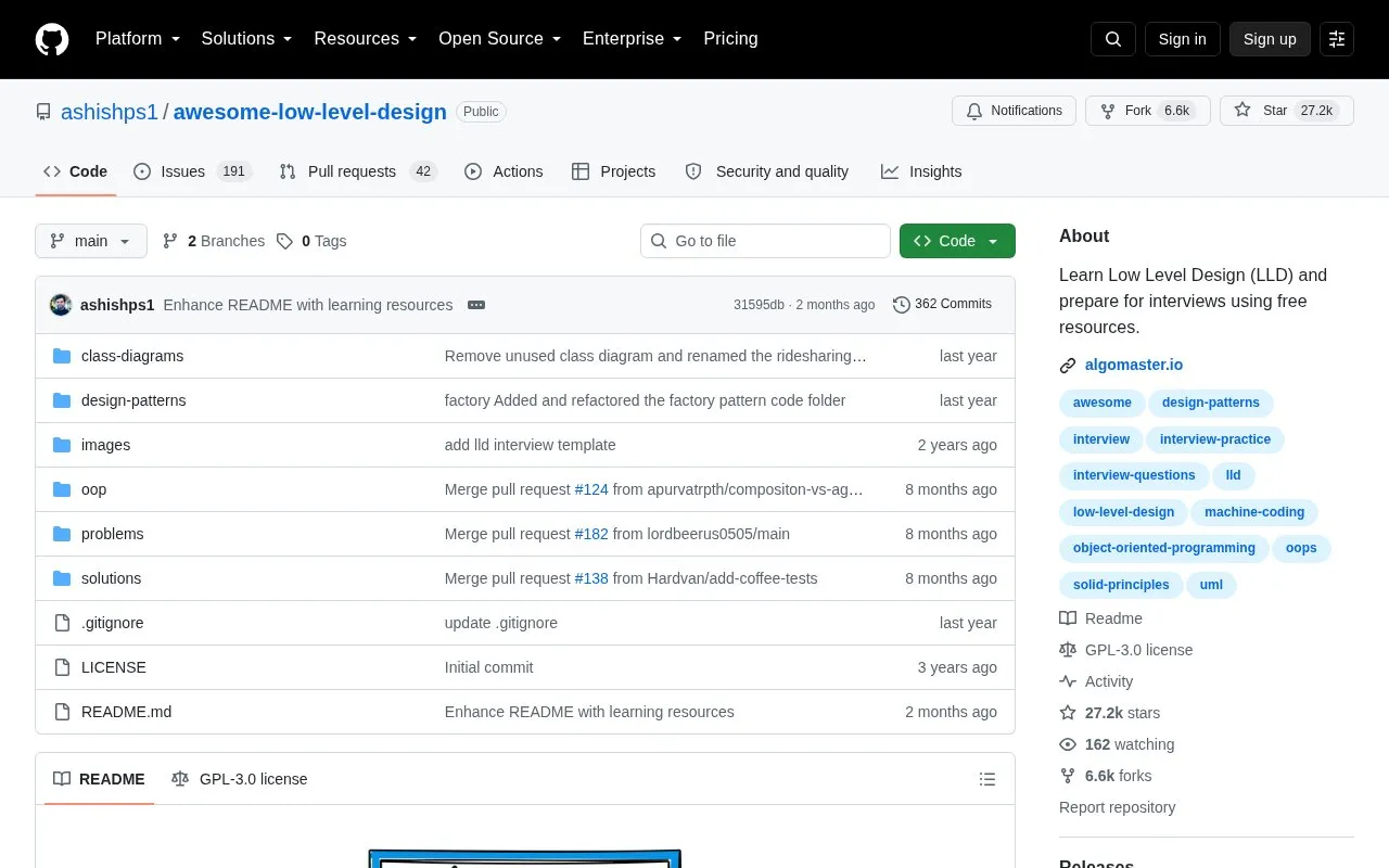 awesome-low-level-design homepage screenshot