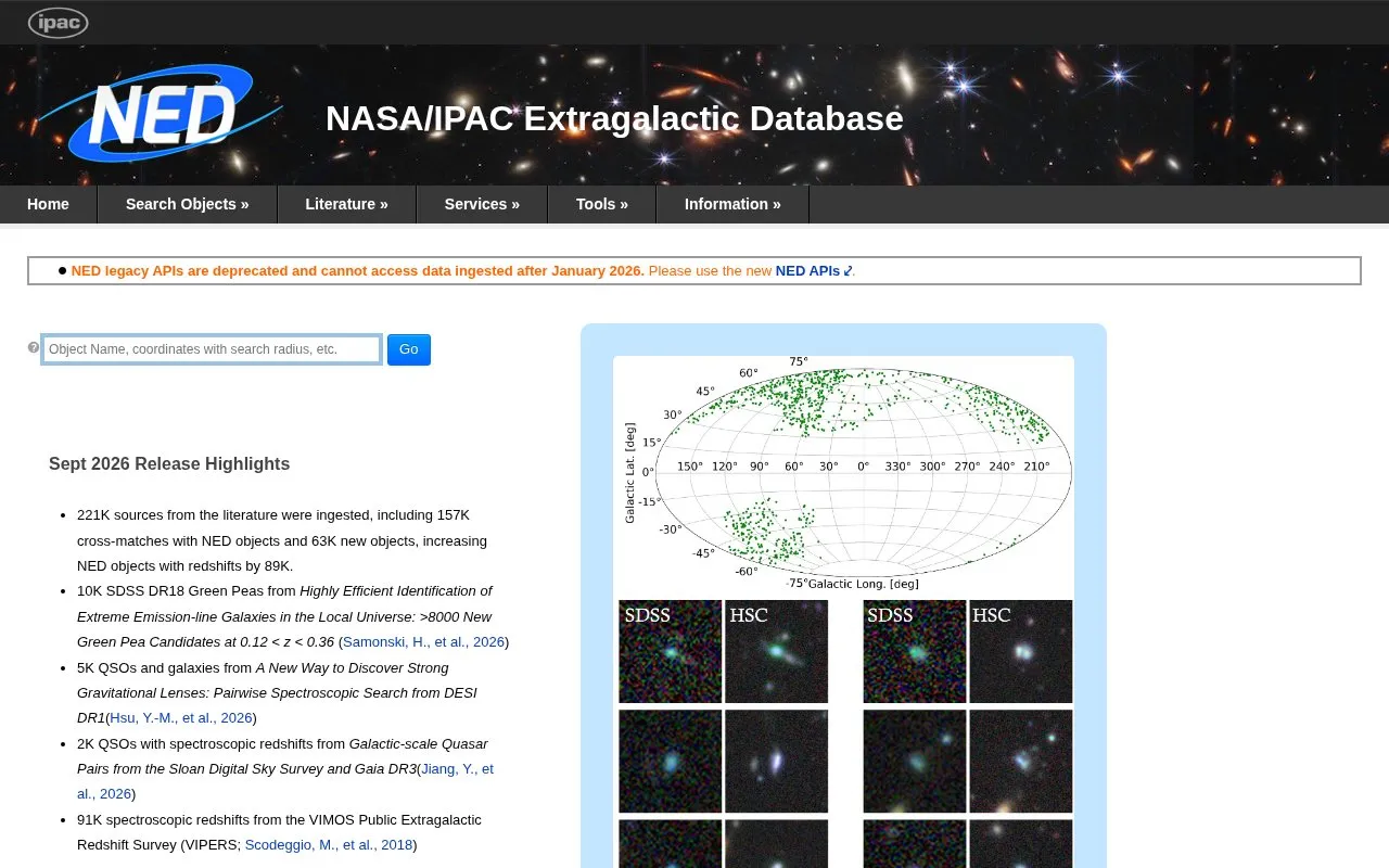 NASA/IPAC Extragalactic Database homepage screenshot