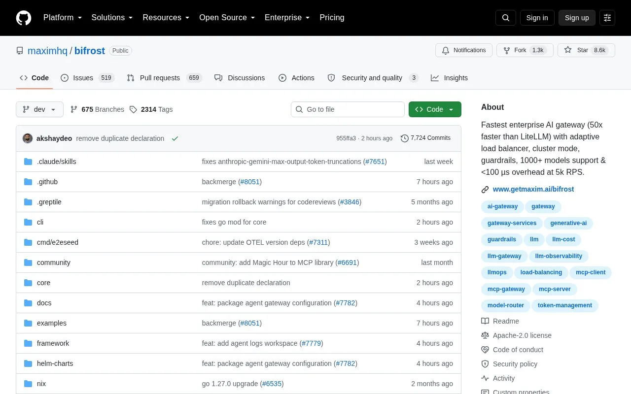 Bifrost homepage screenshot