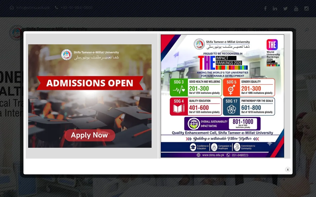Shifa Tameer-e-Millat University homepage screenshot