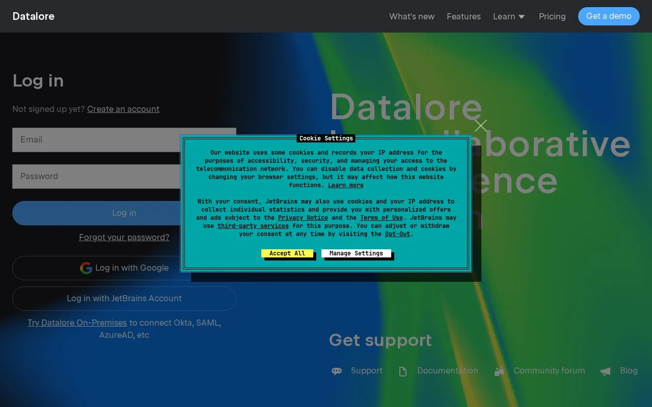 Datalore homepage screenshot