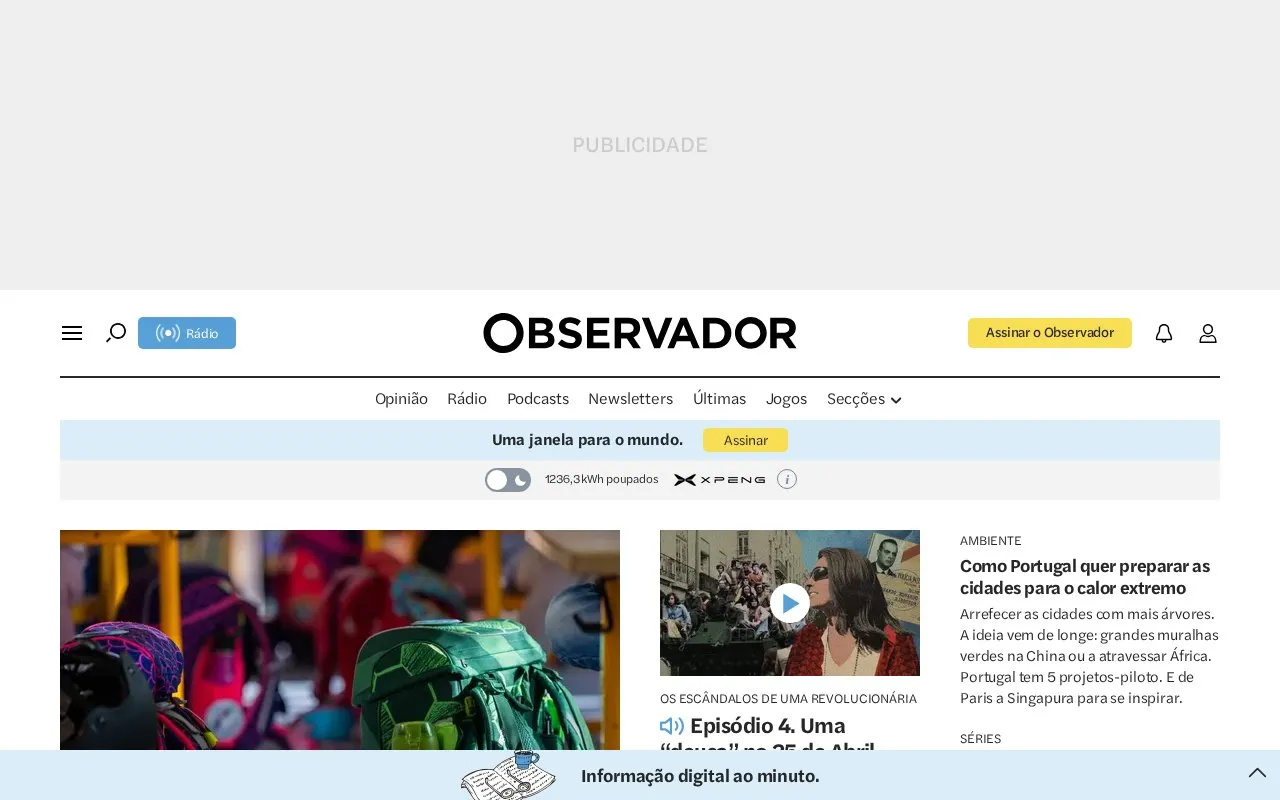 Observador homepage screenshot