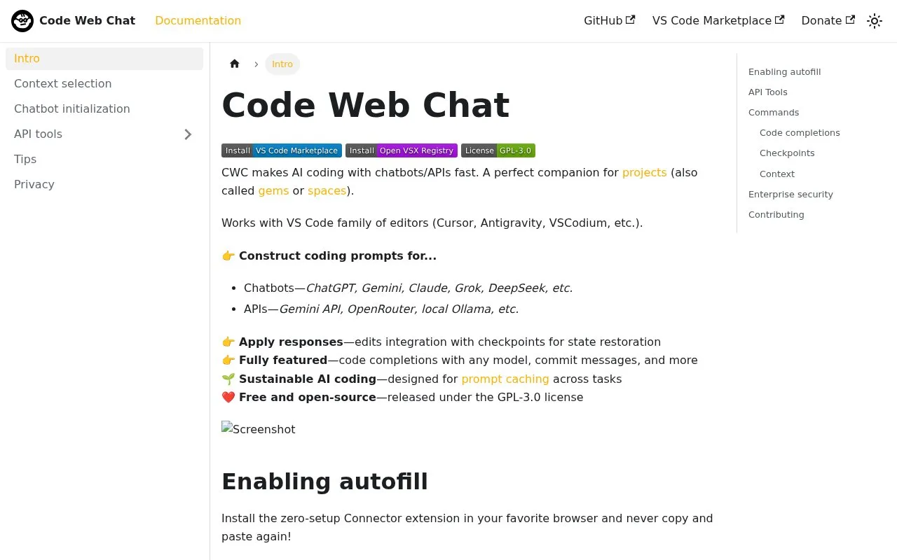 Code Web Chat homepage screenshot