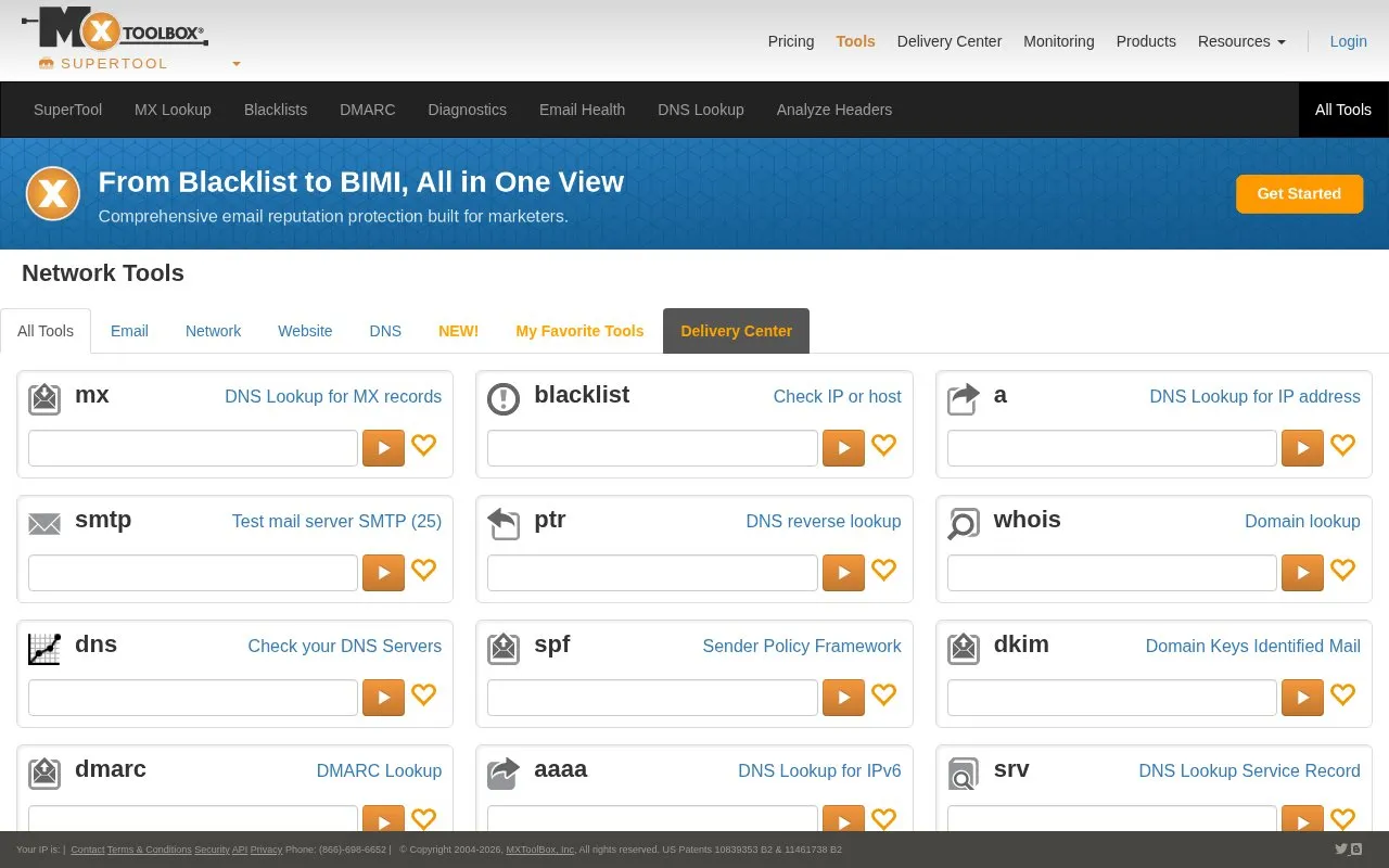 MxToolbox homepage screenshot