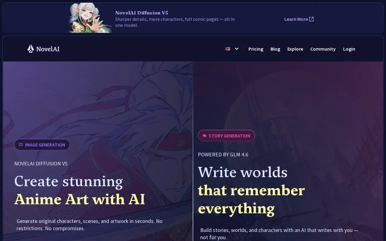 NovelAI homepage screenshot