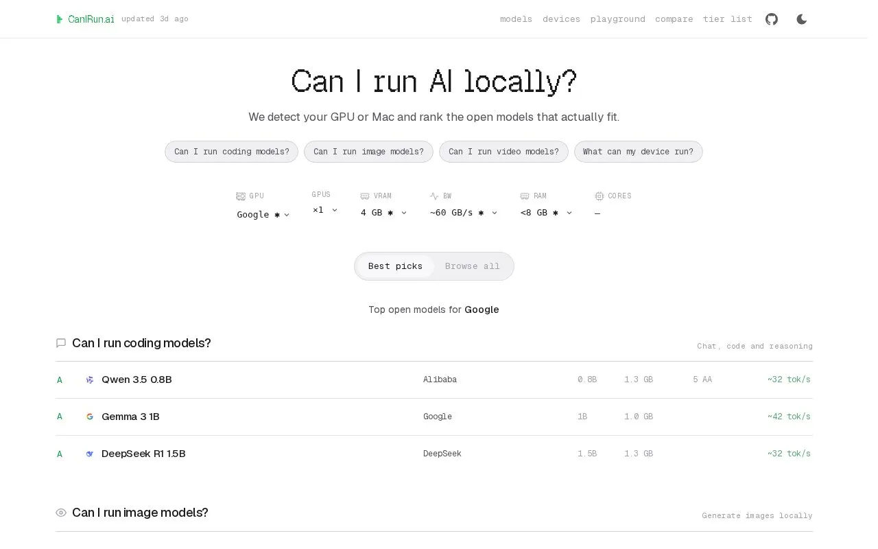 Can I Run AI Locally homepage screenshot