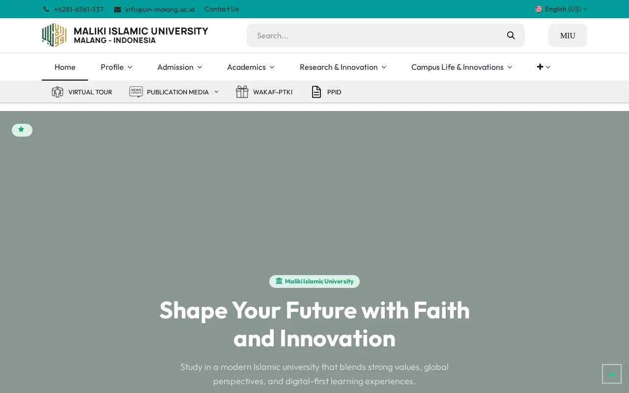 Universitas Islam Negeri Maulana Malik Ibrahim homepage screenshot