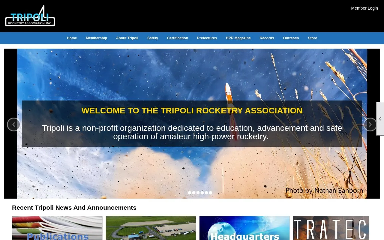 Tripoli Rocketry homepage screenshot