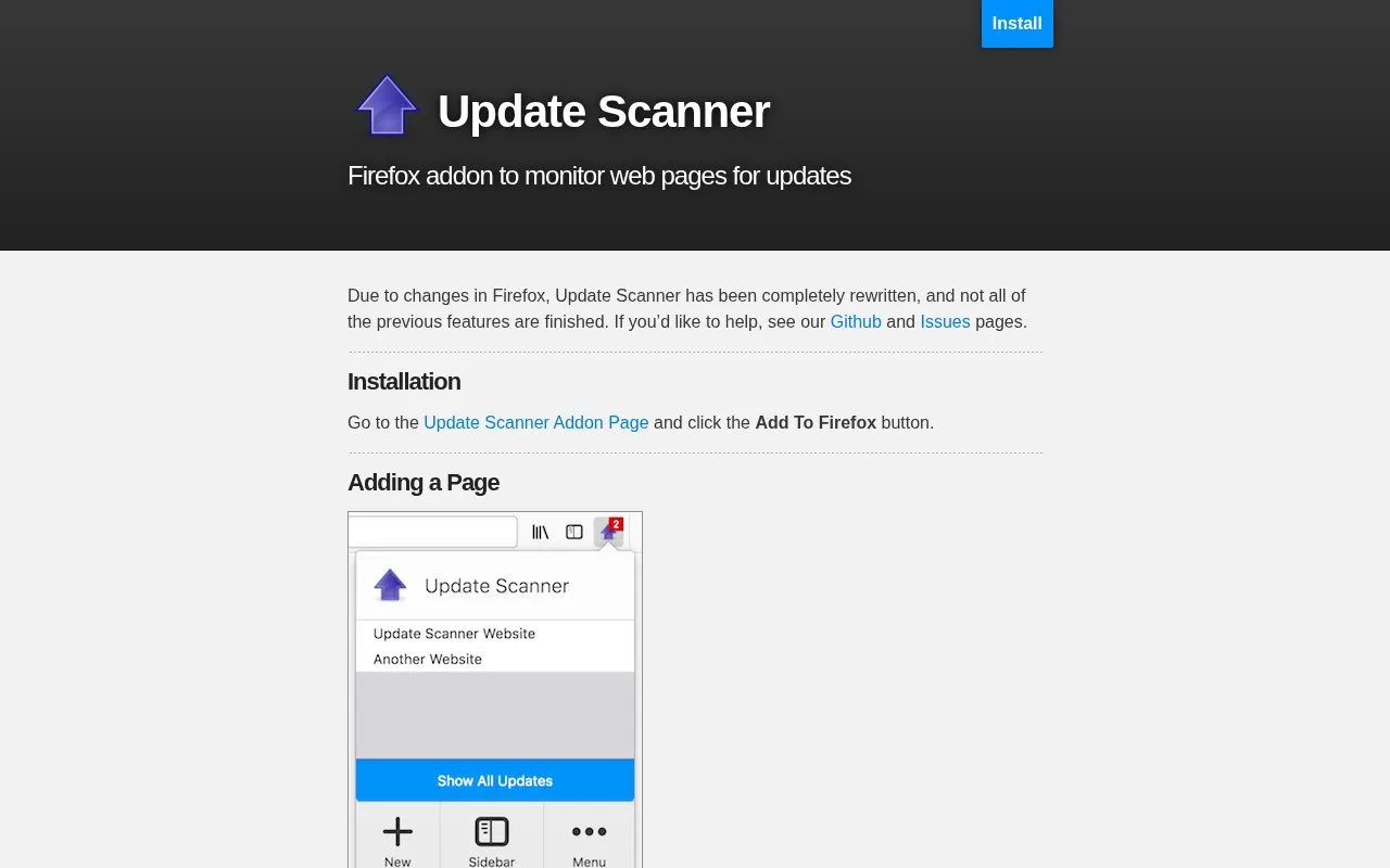 Update Scanner homepage screenshot