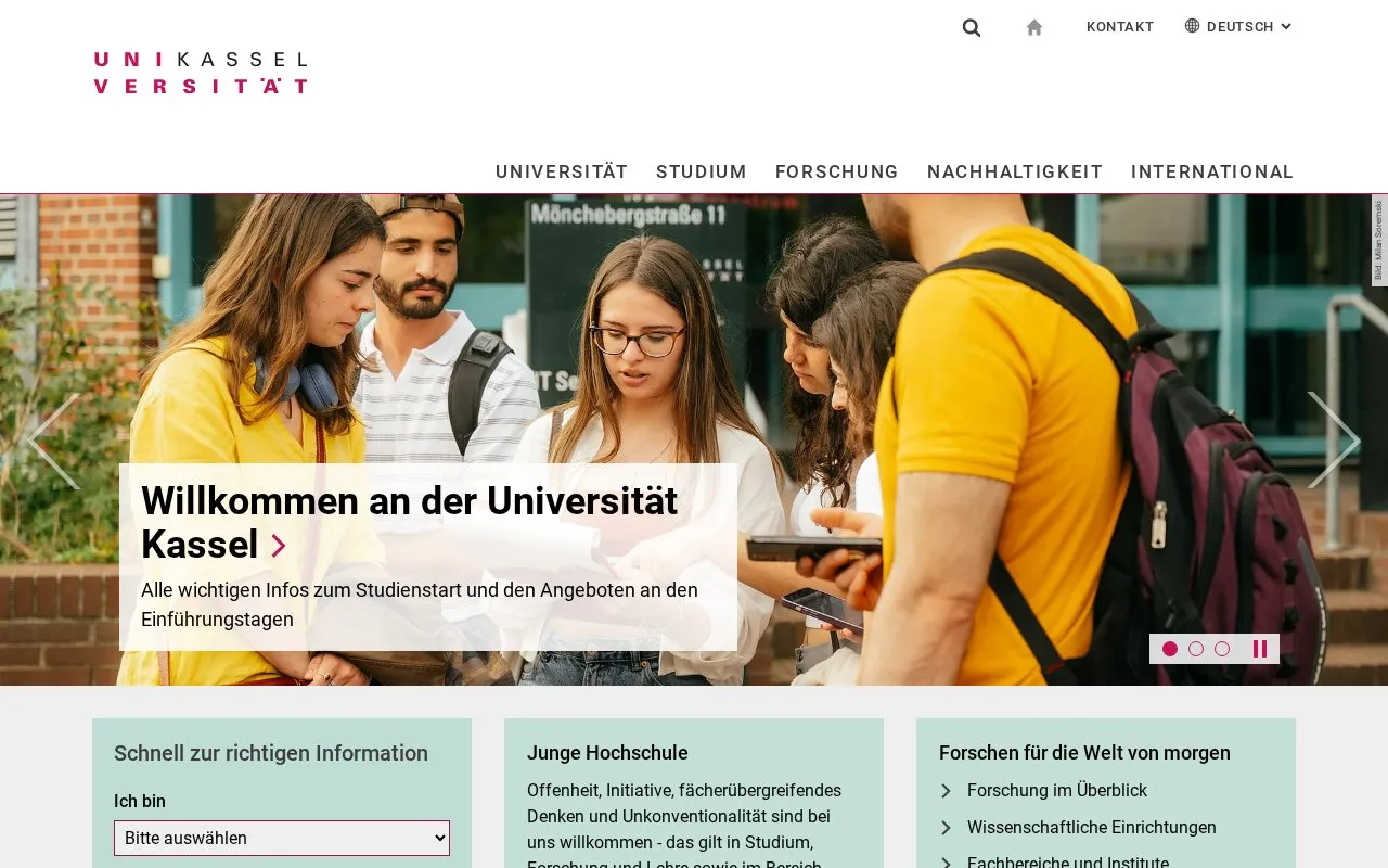 Universitat Kassel homepage screenshot