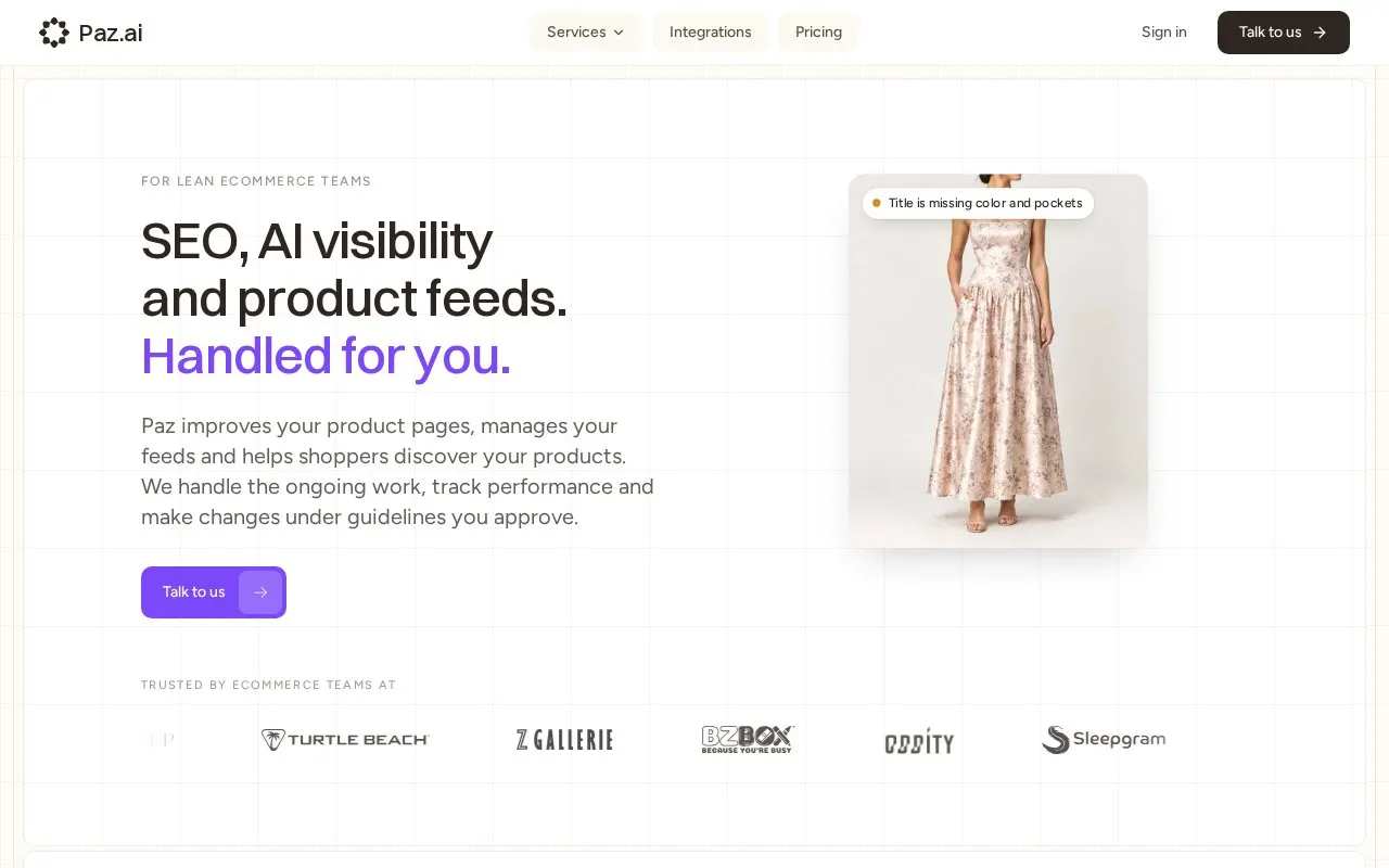 Paz.ai homepage screenshot
