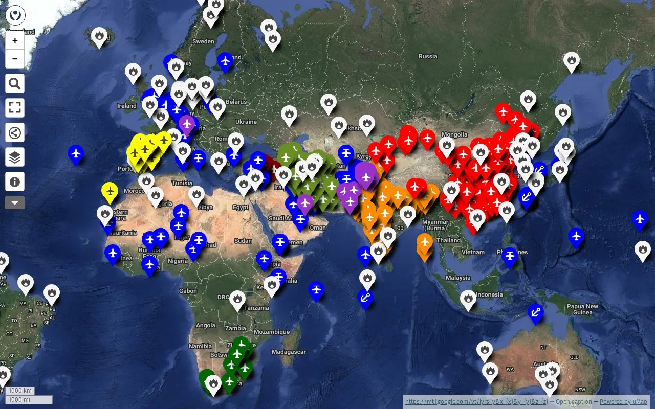 Military bases around the world. - uMap homepage screenshot