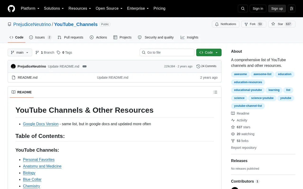 YouTubeChannels homepage screenshot